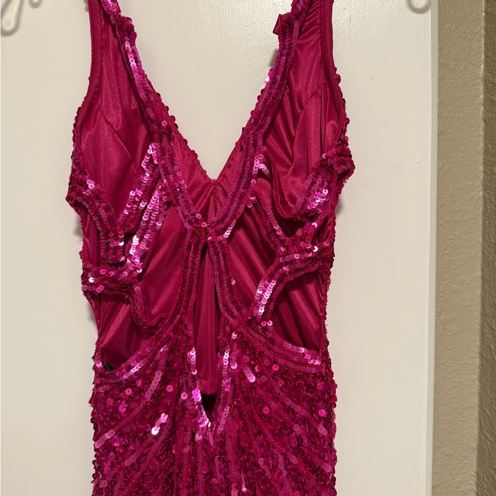 Riviera Pink Sequin Halter Prom Dress - Picture 13 of 15